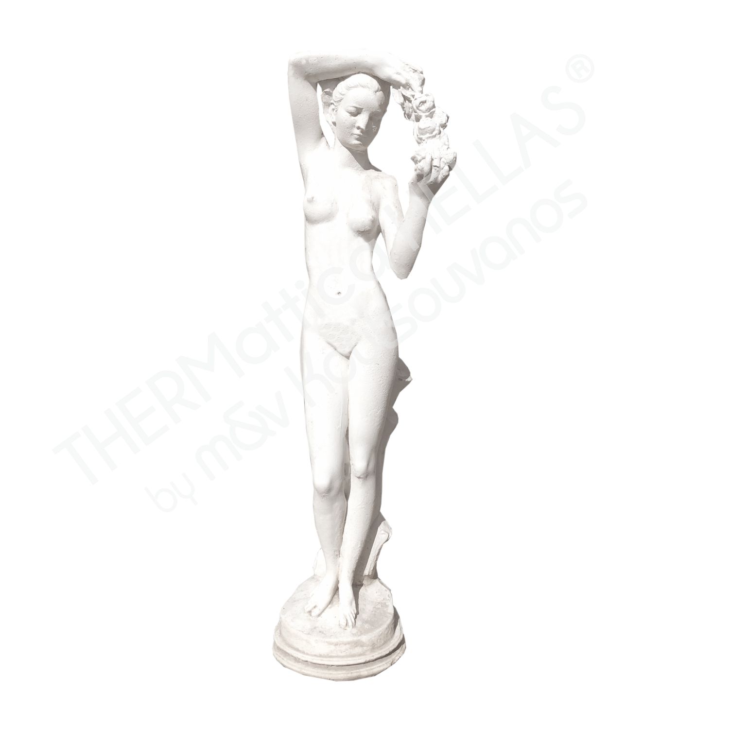 afroditi_me_louloudia_a158 άγαλμα,τσιμέντινο,λεπτομέρειες,ζώο,ζώα,άντρας,γυναίκα,θεός,θεά,ομοιώματα,παιδάκια,παιδάκια,καλάθια,λουλούδια,